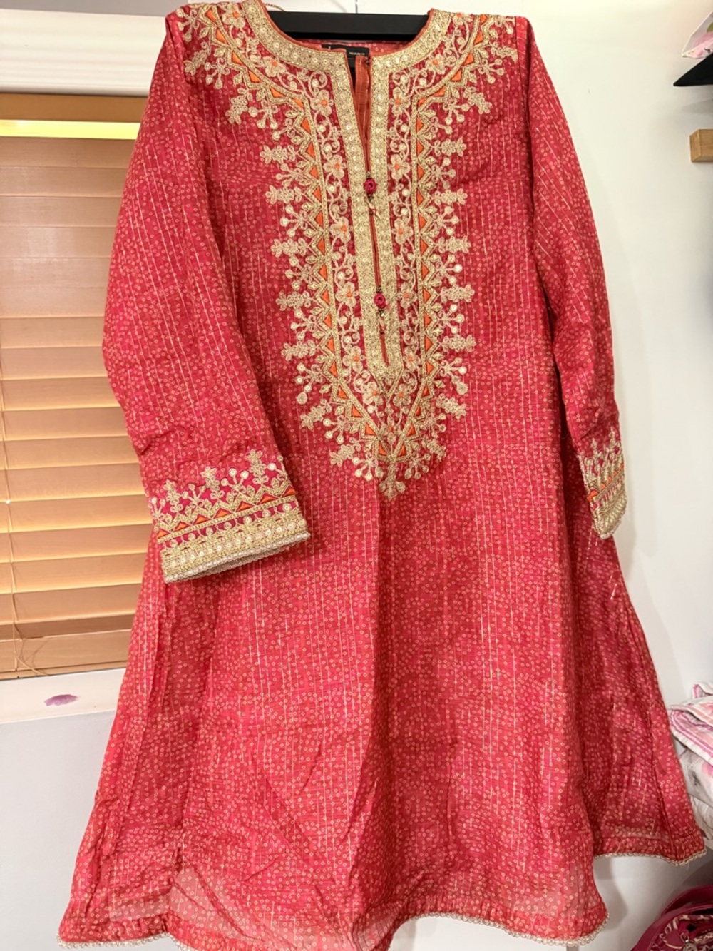 Embroidered Reddish Pinkish/Orange Gold Formal Women's Dress
